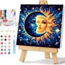 Framed Paint by Numbers Kit for Adults Beginners & Kids Ages 8-12, Sun and Moon Acrylic Easy Paint by Number with Frame, Watercolor Painting by Number Kits on Canvas Framed (8 * 8 Inch, without Easel)