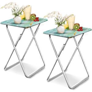 2 Pieces Garden 4 you Folding TV Tray Table,TV Dinner Table with Sturdy MDF Top,Eating Trays for Living Room with No Assembly Required,  (Sea Blue)