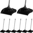 Weewooday 8 Pieces Commercial Lobby Dustpan Plastic Upright Dust Pan with Long Handle Metal Upright Dustpan Heavy Duty for Restaurants Commercial Lobby Garage Home and Outdoors Use (Black)