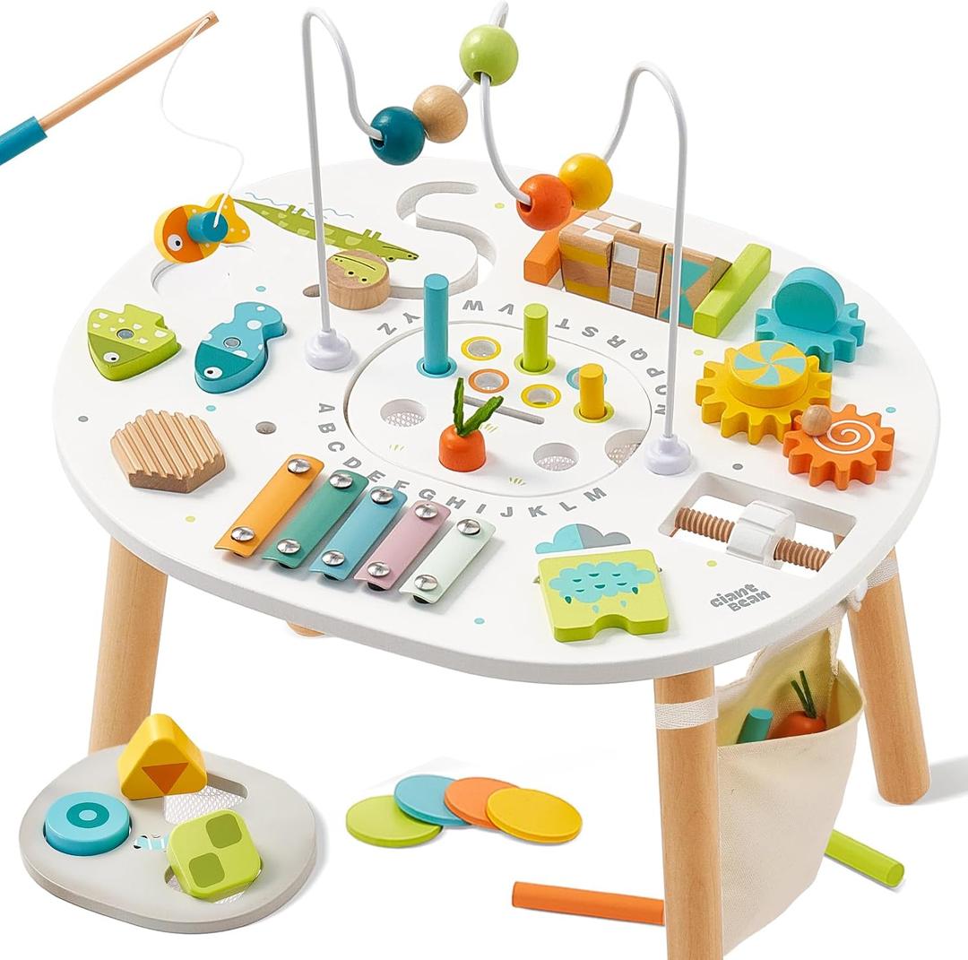 Giant bean® Wooden Activity Table for 1 Year Old,Montessori Learning Table, Large