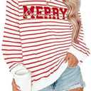FCGHSII Christmas Sweatshirt for Women: Merry Christmas Long Sleeve Shirts Embroidered Xmas Holiday Crewneck Pullover Tops, Size XL