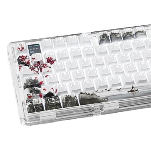 GEKUCAP PBT Keycaps Set 142 Keys, Shine Through White Japanese Keycap, Plum Blossom Custom Double Shot Keycap Set, Cherry Profile Dye-Sublimation Key caps for Cherry MX Mechanical Keyboards