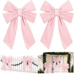 Hungdao 2 Pack Large Pink Wreath Bows 24x36 Waterproof Fabric Bows Outdoor Wedding Decorative Farmhouse Ornaments for Valentine Wedding Party Hanging Wall Front Indoor Decor