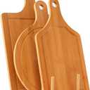 Bamboo Cutting Board Set 3PCS,Meat Chopping Boards,Pizza Peel Paddle with Handle for Homemade Baking Pizza Bread Cake Fruit Vegetables (3PCS Set- Board)