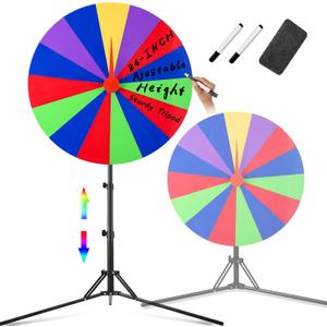 24 inch Spinning Prize Wheel with Stand, Heavy-Duty Storable Spinning Wheel for Prizes, DIY Wheel Spinner for Trade Shows Carnivals Fortune Spinning Game, Heigh Adjusable 20''-71''