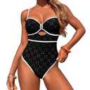 HXN Women's One Piece Swimsuit Tummy Control Bathing Suit Color Block Cutout Slimming Swim Suit Swimwear 2025 Size L