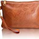 K.E.J. Clutch Purses for Women Wallet Wristlet Small Wallet Purses Clutch Handbags Zipper Purse for Ladies Women Gifts (Brown)