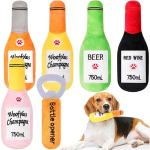 Shappy 6 Pcs Squeaky Dog Toys Beer Bottle and Opener Design Interactive Dog Toys for Small and Medium Pet Playing, Without Stuffing