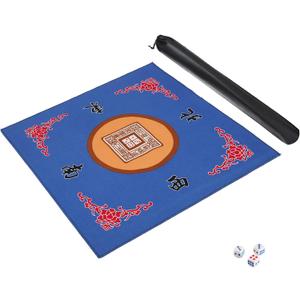Mahjong Mat with 3 Dice & Carrying Bag, Anti Slip and Noise Reduction Mahjong Table Mat for Poker, Card, Board & Tile Games (Blue, 31.5 inches,Thick0.1"/2mm)