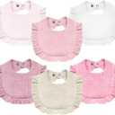 Baby Muslin Bibs,6 Pcs Drool Bandana Bibs for Baby Girl Drooling and Teething,Soft and Absorbent Cotton for Newborn (Pink & White)