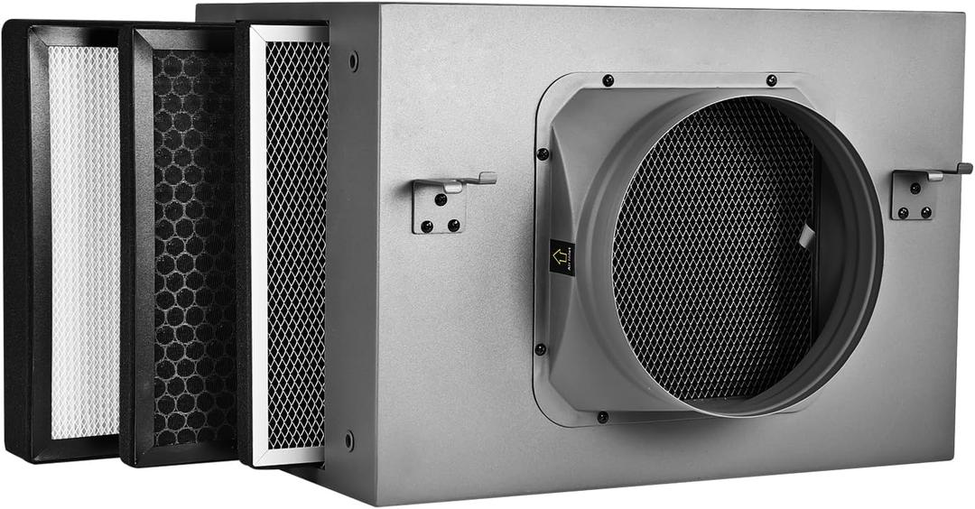 Inline Filter Box 8", 3-Layer Air Filtration Box with High Efficacy HEPA and Carbon Filter, Box Fan Filter for 8 Inch Inline Duct Fan for Whole House and HVAC Ventilation Systems