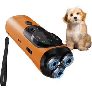 Anti Barking Device for Dogs, 3X Ultrasonic Dog Bark Deterrent Device with Training Modes Stop Neighbors Dog Barks, Portable Dog Training Tool with Flashlight Indoor Outdoor Use, Orange and Black