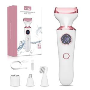 Electric Razor for Women, 4-in-1 Bikini Trimmer & Body Shaver for Face, Legs, Underarms, Pubic Hair, Rechargeable Wet/Dry Painless Hair Removal with LED Light & Travel Lock