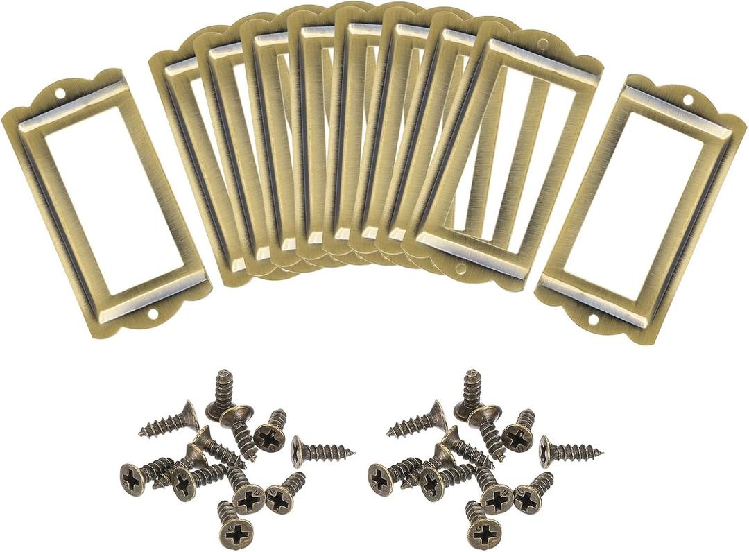 uxcell Metal Label Holders, 85x40mm 10pcs File Name Card Tag Label Holder Frame for Office Library Drawer Cabinet Shelves, Bright Bronze