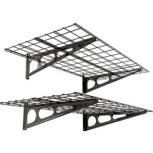 FLEXIMOUNTS 2-Pack 2x4ft 24-inch-by-48-inch Wall Shelf Garage Storage Rack Wall Mounted Floating Shelves, Black (2x4 ft)