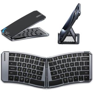MoKo Ergonomic Foldable Keyboard, Split Portable Folding Bluetooth Keyboard for Business Travel, Ultra Slim Rechargeable Wireless Keyboards for iOS/Android/Windows Tablet PC Smartphone (Light Gray)