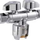 SharkBite Max Dual Shut Off Quarter-Turn Brass Ball Valve, 1/2 Inch Push to Connect x 3/8 Inch OD Compression x 3/8 Inch OD Compression, Chrome, URDS123838