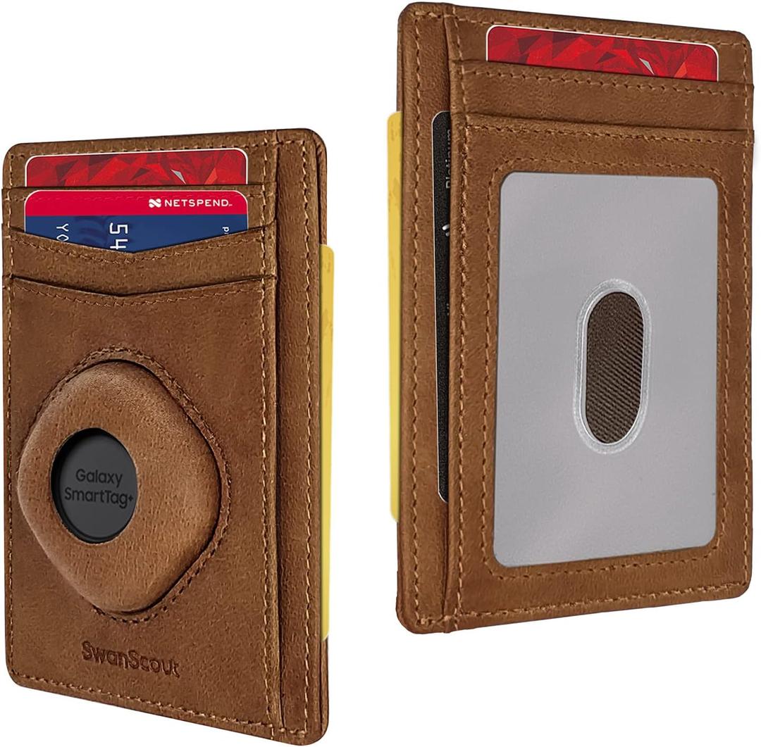 SwanScout Wallet for SmartTag & SmartTag+ Plus, Slim Wallet Version, RFID Blocking Genuine Leather Front Pocket Wallet With Gift Box (Not for Galaxy SmartTag2)