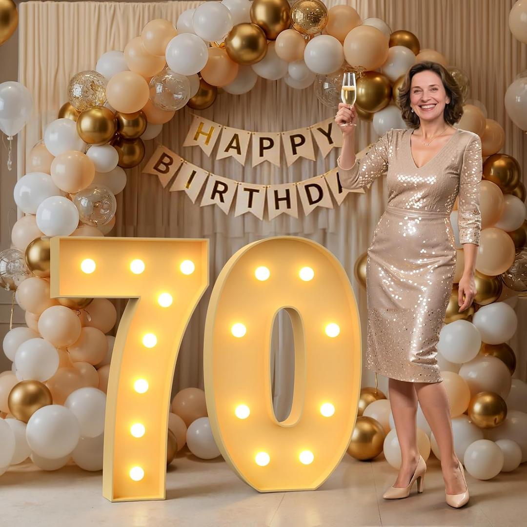 Mixifox 70 Light up Numbers 3 Feet Tall, 70 Marquee Numbers for Party, 70th Birthday Decorations for Women Men, Big 70 Sign with Light for Anniversary, Birthday Backdrop Decor