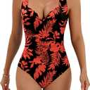 Eomenie Women's One Piece Swimsuit Tummy Control Slimming Push Up Bra Bathing Suits Wrap Twist 1 Piece Swimwear (Large, Black Floral Print)