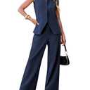 luvamia Casual Sets for Women 2 Piece Sleeveless Blazer Vest Outfits Navy Blue Two Piece Set for Women Navy Blue Large Fits Size 12 / Size 14, L