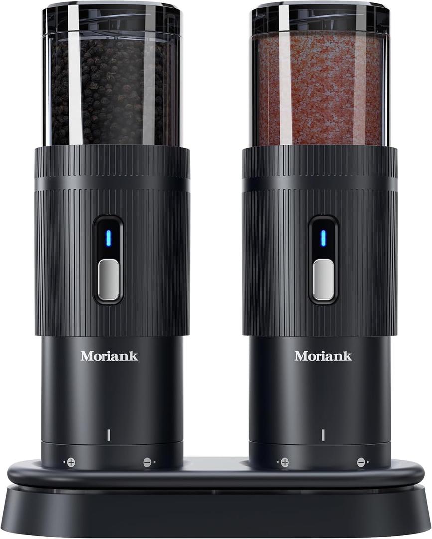 Upgraded Larger Capacity Electric Salt and Pepper Grinder Set, Rechargeable Salt and Pepper Grinder Set with Charge Base, Adjustable Coarseness, Efficient Kitchen Gadgets