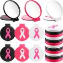 24 Pcs Breast Cancer Awareness Small Compact Mirrors Bulk Portable Folding Mini Pocket Makeup Mirrors Breast Cancer Awareness Accessories Gift for Women Friends