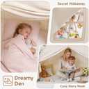 Sumbababy Twin Bed Tent for Kids Indoor, Toddler Bed Canopy with Star Lights & Flags, Twin Size Teepee Tents for Boys Girls Inside Bedroom (Golden Beige)