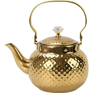 2L Hammered Tea Kettle, Stainless Steel Tea/Coffee Pot Loose Leaf Teapot for Tea, Milk, Coffee, 2L Teapot with Strainer Stovetop Tea Kettle, Outdoor Travel Supplies, Gift For Tea (Gold 2L)