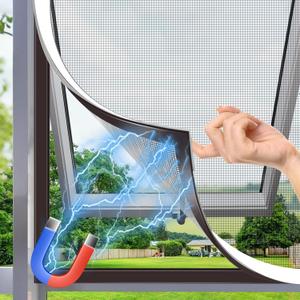 Window Screen Adjustable Magnetic Window Screen Replacement Max 39 x 59, DIY Fiberglass Mesh Window Screens for House Windows White Frame Grey Mesh