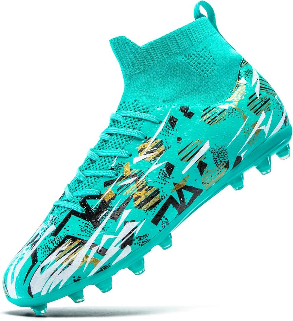 Unisex Kids Soccer Cleats High-Top Soccer Shoes for Outdoor Training Matches Football Boots for Boys and Girls (Green), Size 3 Little Kid