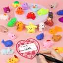 28 Pack Valentines Day Gifts for Kids Classroom Mochi Squishies Fidget Toys Filled Heart & Valentines Day Cards for Kids School, Valentines for Class Exchange Gifts School Party Favors for Boys Girls