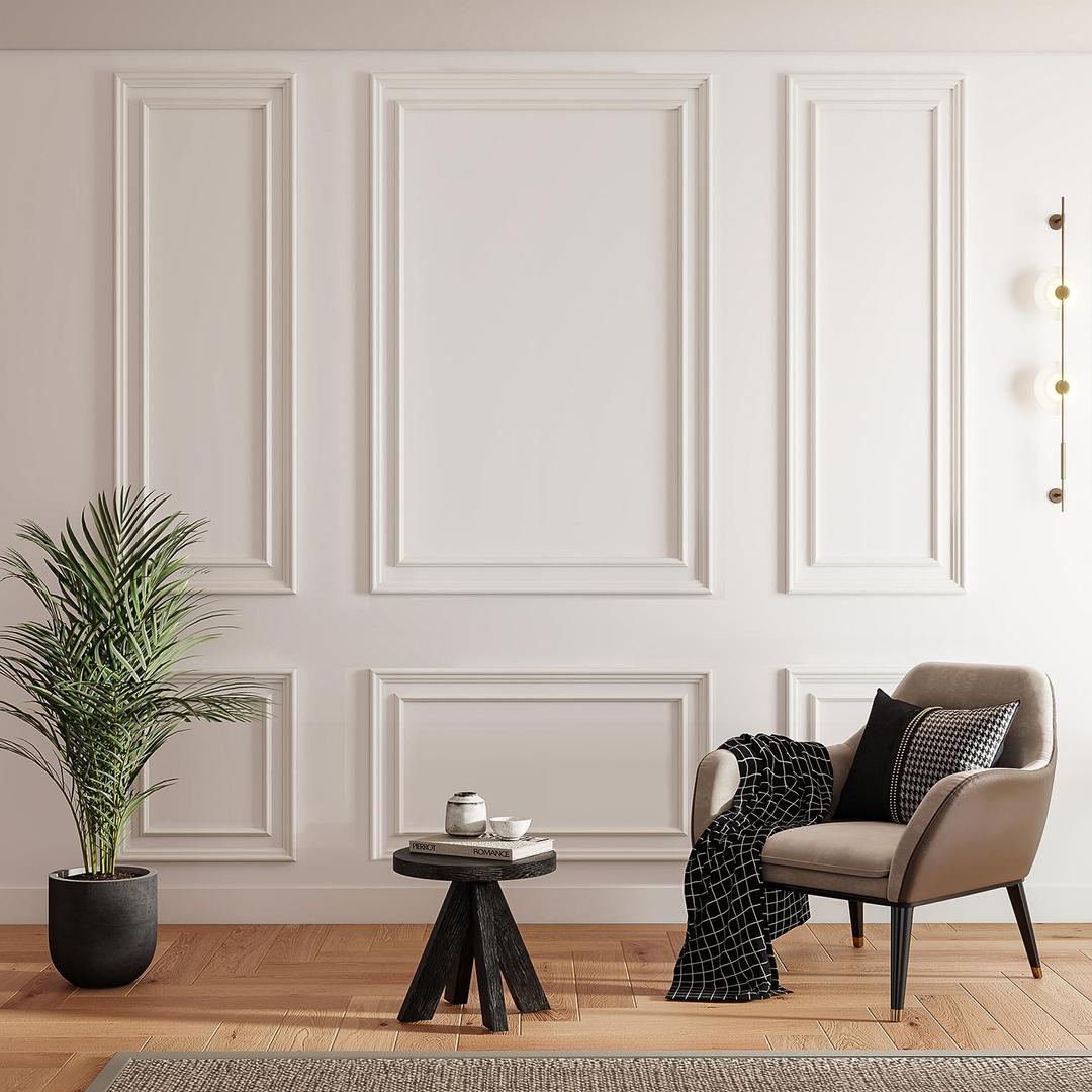 JBER Peel and Stick Wall Molding Kit, 6 Pre-Cut Bilinear Frame Panels | Ready-to-assemble pre-cut molding, 3D trim panels for interior wall décor, living room & bedroom accent wall