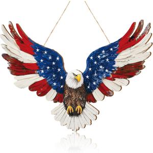 1 Pcs 4th of July Patriotic Eagle Wreath Hanging Door Sign 250th Anniversary Memorial Day Wreath Decorations Door Hanger Rustic Wooden Plaque for Wall Front Porch Farmhouse Decor