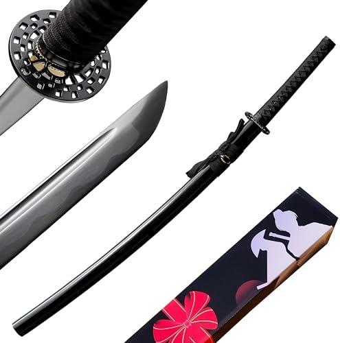 JIHPEN sword, Pure Handmade Samurai Sword, 9260 Spring Steel, 41.31.21 inches, Full Tang Sword Set, Sharp, Black Katana 3 Pack