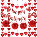 22Pcs Valentine's Day Decorations Set Pre-Assembled Hanging Heart Swirls Happy Valentine's Day Love Heart Garlands Banner for Home Classroom Office Wedding Party Anniversary (Red)
