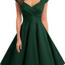 Bbonlinedress Women Short 1950s Retro Vintage Cocktail Party Swing Dresses (Small, Dark Green)