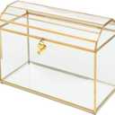 Gold Wedding Card Box with Slot and Lock - Glass, Brass Wedding Gift Box for Cards - Bin Container for Reception Bridal Baby Shower