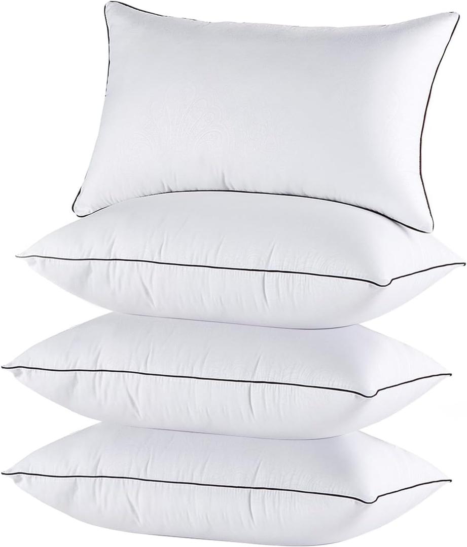 JOLLYVOGUE Bed Pillows Standard Size Set of 4, Cooling and Supportive Full Pillow 4 Pack with Down Alternative Filling for Side and Back Sleepers, Hotel Collection (01 - Classic Design)