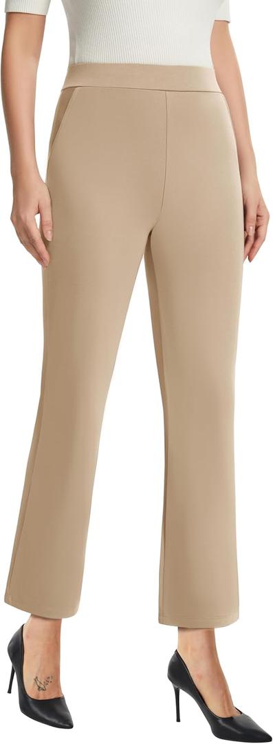 AFITNE Women's Yoga Dress Pants with Pockets High Waisted Pull On Straight Leg Cropped Pants Stretchy Work Ankle Pants (S)