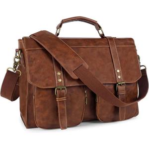 Wogarl Messenger Bag for Men 15.7 inch: Vintage PU Leather Briefcase Large Computer Laptop Bag for Office Business