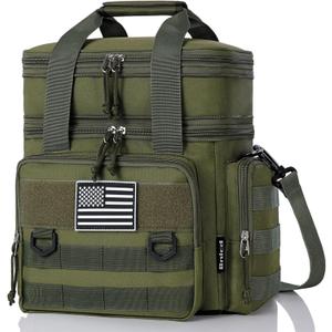 Tactical Lunch Box for Men, Expandable Large Insulated Lunch Bag for Adult, Heavy Duty Double Deck Lunch Cooler Bag with Shoulder Strap, Leakproof Soft Lunch Pail with American Flag - Green (16L)