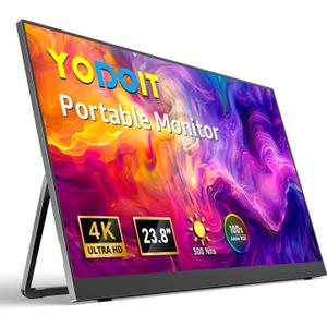 Yodoit Portable Monitor for Laptop 23.8" 4K UHD Travel Gaming Monitor Screen IPS Display with USB Type C Port and Built-in Speakers Compatible with PC, Xbox Black
