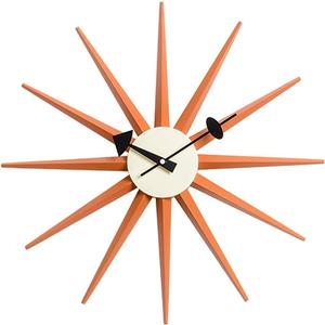 SHISEDECO Modern Mid Century Retro Silent Wood Wall Sunburst Clock Orange, Large