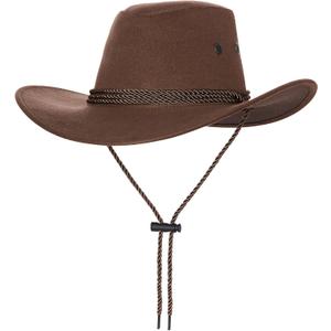Unisex Faux Felt Cowboy Hats for Women and Men Western Hat Cowboy Sun Hat Wide Brim Cap Vintage Cowboy Costume (Brown)