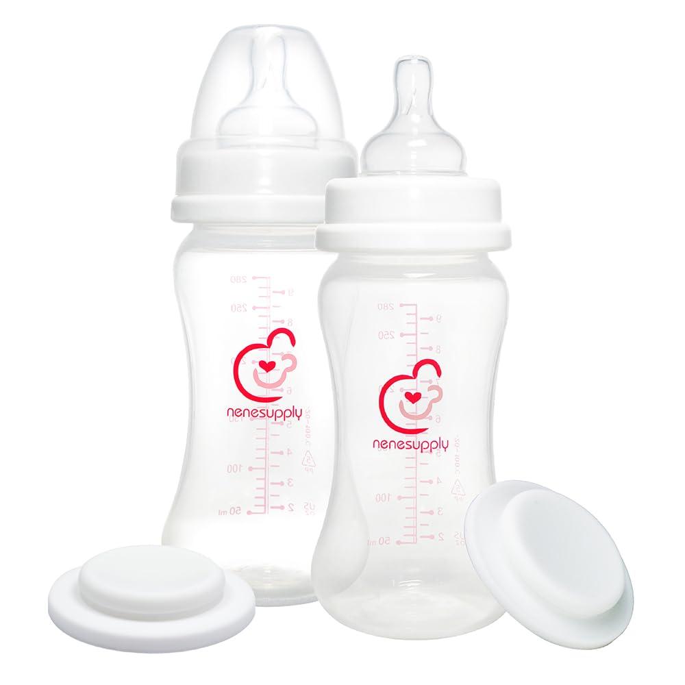 Nenesupply Feeding and Storage Bottles Collection for Spectra S1 S2 Motif Luna Breast Pumps 2 pc 9oz 280ml with Sealing Disc Anti Colic Feeding Breastmilk Storage Replace Spectra Bottles (White1)