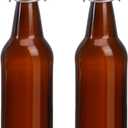 16oz 2 Pack Amber Glass Beer Bottles with Airtight Rubber Seal Flip Caps,Swing Top Glass Bottles for Home Brewing, Kombucha, Beverages, Oil, Vinegar, Vanilla Extract,Water, Soda, Kefir (500ml)