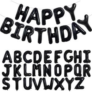 TONIFUL 65 Pcs 16 Inch Black Happy Birthday Balloons and 2 Sets A-Z Foil Letters Balloons DIY Personalized Phrase Banner for Birthday Celebration Halloween Thanksgiving Christmas Party Decorations