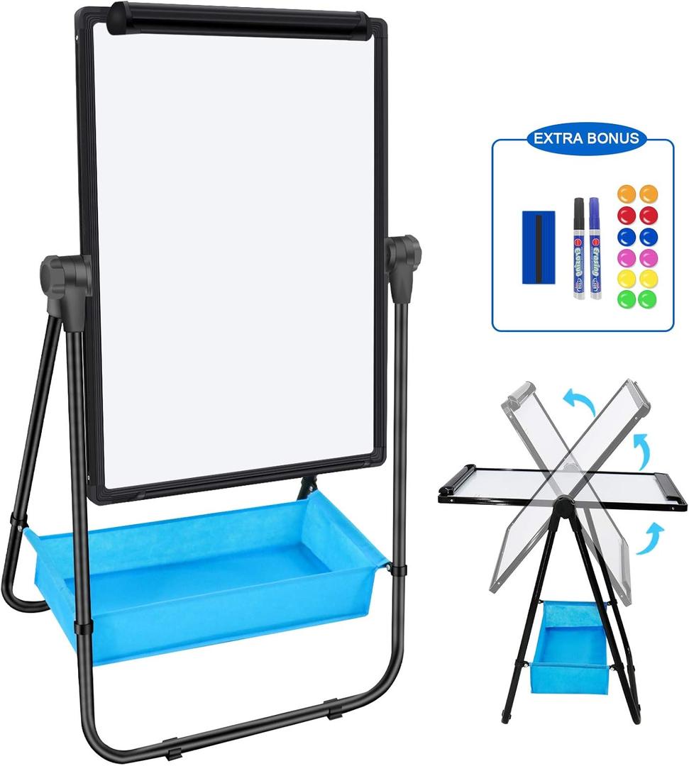 Dry Erase Board with Stand - Double Sided 28"x20" Portable Writing Whiteboards, Height Adjustable & 360 Rotating U Stand Magnetic Whiteboard for Home, School, Restaurant & Presentation