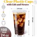 100 Pack 24 oz Clear Plastic Iced Coffee Cups with Lids & Straws